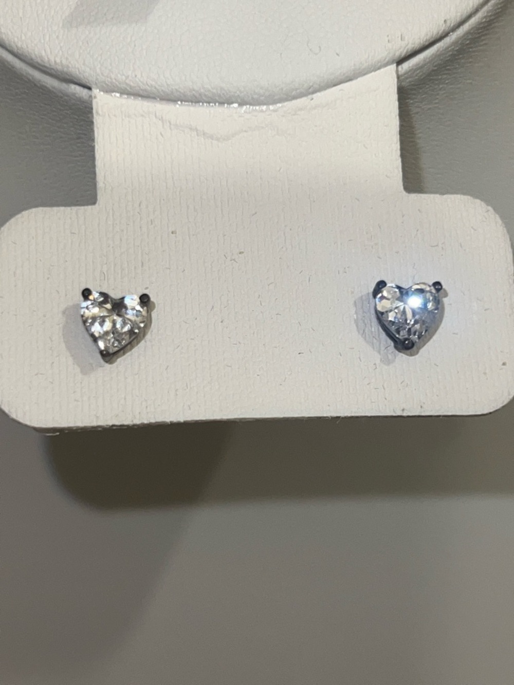 Sterling Silver Heart-Shaped Clear Crystal Stud Earrings - Women Jewelry